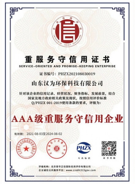 AAA級重服務守信用證書